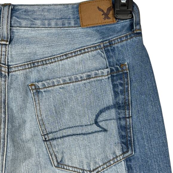 American Eagle SZ 6 Vintage Hi-Rise Ankle Jeans Button-Fly 2-Tone Frayed Pockets - Picture 8 of 11